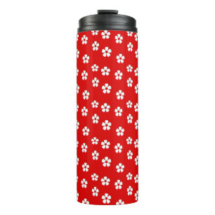 Bouteilles Isothermes Fleurs blanches mignonnes sur rouge