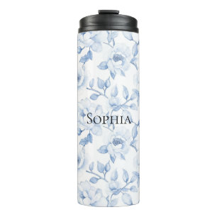 Bouteilles Isothermes Fleurs Blancs Chic Et Joli Bleu