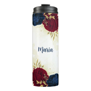 Bouteilles Isothermes fleurs bleu marine et rouge verdure