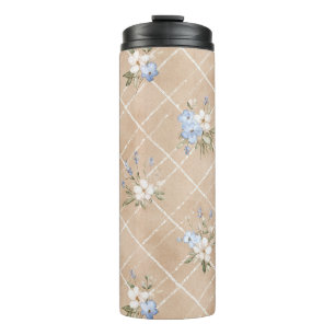Bouteilles Isothermes Fleurs Bleues Blanches Beige