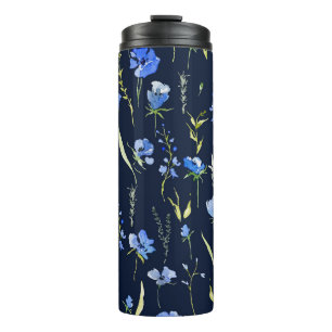 Bouteilles Isothermes Fleurs bleues rustiques : Illustration botanique.