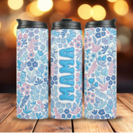 Bouteilles Isothermes Fleurs Boho Bleues 3D Mama gonflée