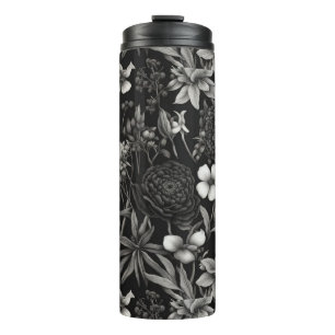 Bouteilles Isothermes Fleurs botaniques noires et blanches