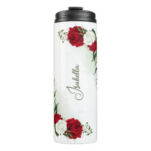 Bouteilles Isothermes Fleurs botaniques rouges et blanches verdure