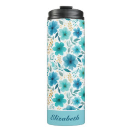 Bouteilles Isothermes Fleurs d'aquarelle bleu Elégant Nom personnalisé F