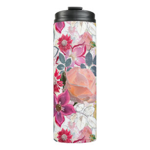 Bouteilles Isothermes Fleurs d'aquarelle rose et rouge.