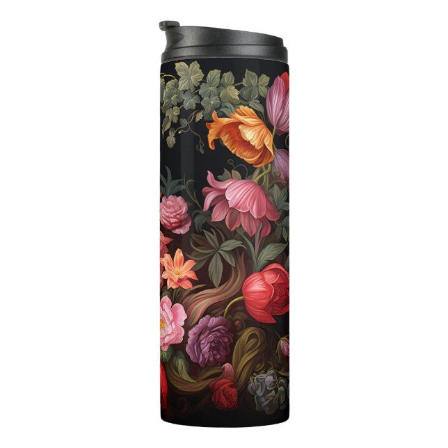 Bouteilles Isothermes Fleurs de bouquet vintages noires (Tourné sur la droite)