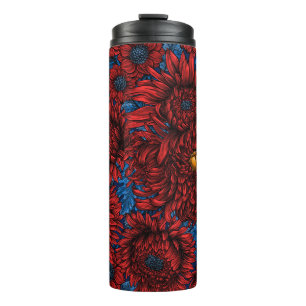 Bouteilles Isothermes Fleurs de chrysanthème rouge et coléoptères orange