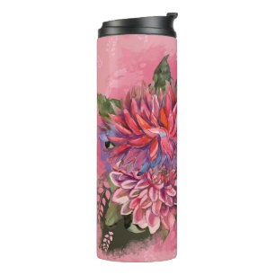 Bouteilles Isothermes Fleurs de dahlias rose aquarelle