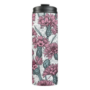 Bouteilles Isothermes Fleurs de maïs roses, fleurs sauvages sur blanc