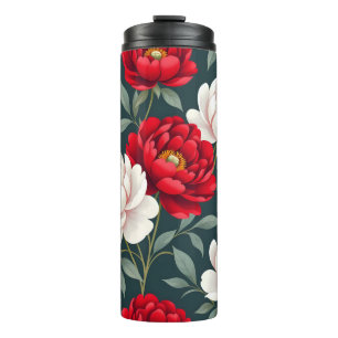 Bouteilles Isothermes Fleurs de pivoine rouges et blanches