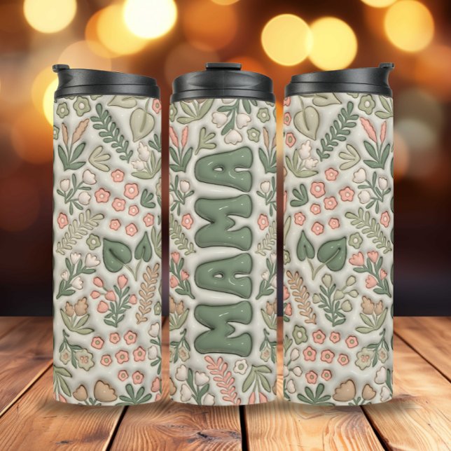 Bouteilles Isothermes Fleurs de saumons verts 3d Mama gonflée (3D Inflated Green Boho Flowers Mama Thermal Tumbler)