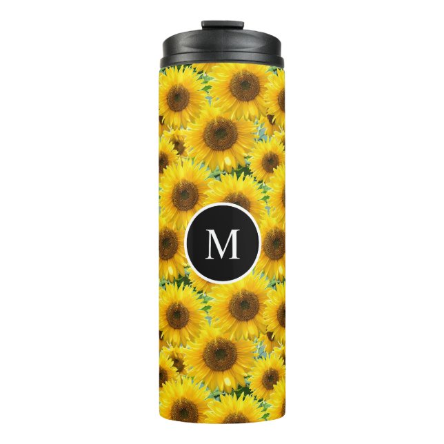 Bouteilles Isothermes Fleurs de soleil en fleurs et monogramme (Devant)
