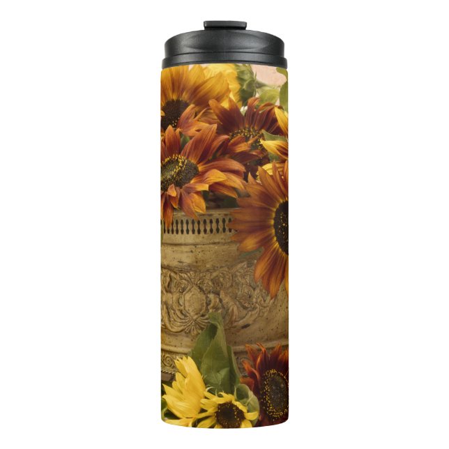 Bouteilles Isothermes Fleurs De Soleil Orange Dans Panier En Tin (Devant)