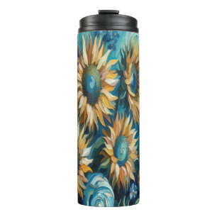 Bouteilles Isothermes Fleurs de soleil rayonnantes au cadre bleu paisibl