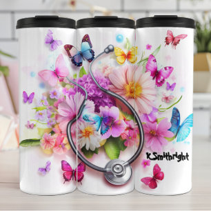 Bouteilles Isothermes Fleurs de stéthoscope papillons personnalisés Trib