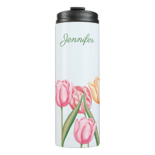 Bouteilles Isothermes Fleurs de tulipes aquarelles colorées avec nom per