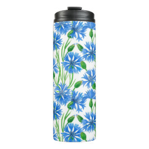 Bouteilles Isothermes Fleurs d'eau bleu, fleurs sauvages sur blanc