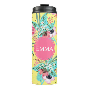 Bouteilles Isothermes Fleurs d'été Jaune Tumbler thermique personnalisée