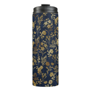 Bouteilles Isothermes Fleurs d'or botanique Motif bleu