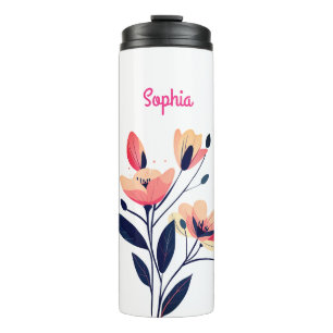 Bouteilles Isothermes Fleurs et nom en blanc