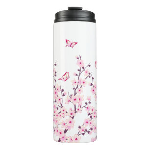 Bouteilles Isothermes Fleurs florales de cerisiers Papillons rose blanc