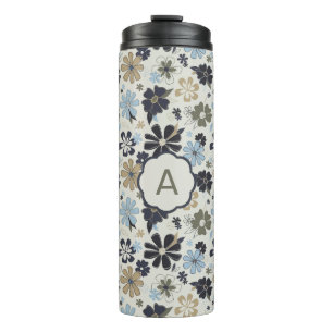 Bouteilles Isothermes Fleurs florales Monogrammes Bleu Tan Olive