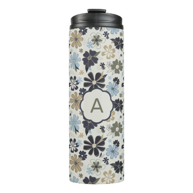 Bouteilles Isothermes Fleurs florales Monogrammes Bleu Tan Olive (Devant)