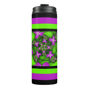 Bouteilles Isothermes Fleurs fractales Abstraites de néon rose vert