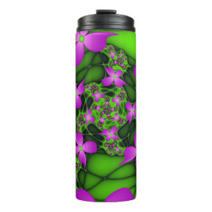 Bouteilles Isothermes Fleurs fractales néon rose vert moderne abstrait