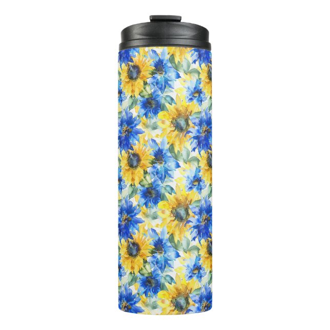 Bouteilles Isothermes Fleurs jaunes bleues (Devant)