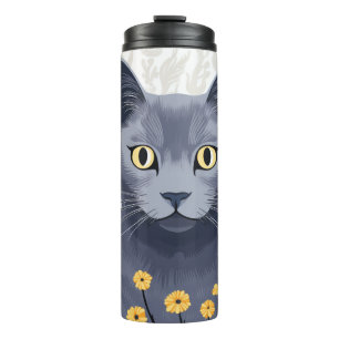 Bouteilles Isothermes Fleurs Jaunes Chat Bleu Russe