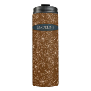 Bouteilles Isothermes Fleurs Pays Main Tirée Motif Rustique Brown