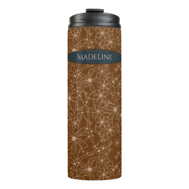 Bouteilles Isothermes Fleurs Pays Main Tirée Motif Rustique Brown (Devant)
