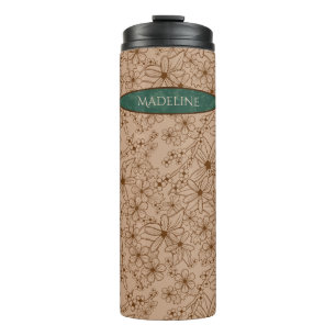 Bouteilles Isothermes Fleurs Pays Main Tirée Motif Tan Vintage