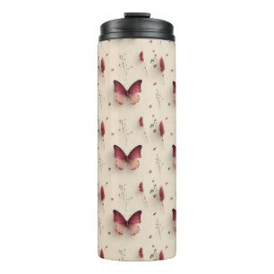 Bouteilles Isothermes Fleurs printanières vintage & papillon rose tendre