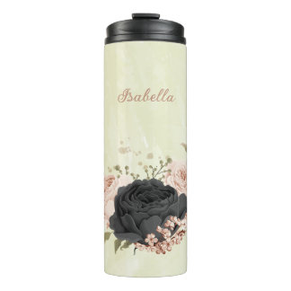 Bouteilles Isothermes fleurs roses blush noir