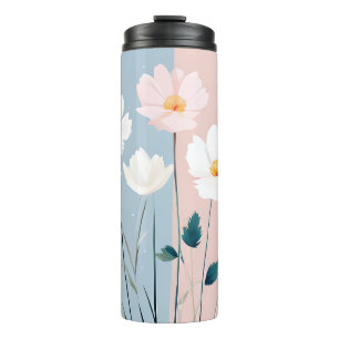 Bouteilles Isothermes Fleurs roses et blanches sur bleu et rose