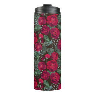 Bouteilles Isothermes Fleurs rouges, aquarelle motifs floraux.