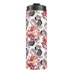 Bouteilles Isothermes Fleurs rouges, floral, rétro, rouge et blanc