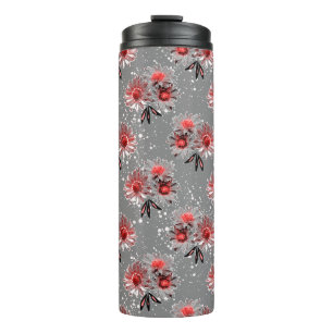 Bouteilles Isothermes Fleurs rouges sur gris