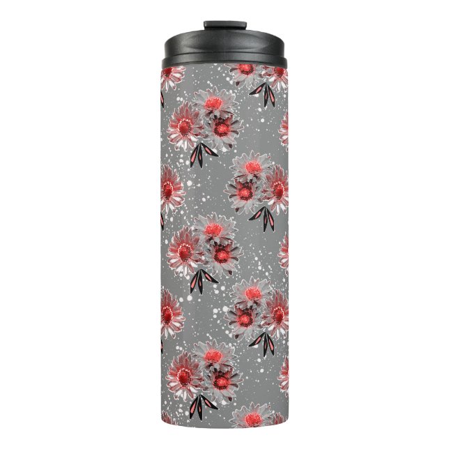Bouteilles Isothermes Fleurs rouges sur gris (Devant)