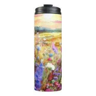 Bouteilles Isothermes Fleurs sauvages au coucher du soleil en aquarelle