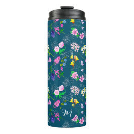 Bouteilles Isothermes Fleurs sauvages délicats en bleu foncé. Personnali