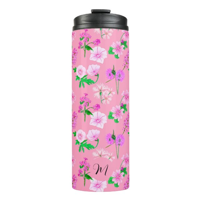 Bouteilles Isothermes Fleurs sauvages délicats en rose doux. Personnalis (Devant)