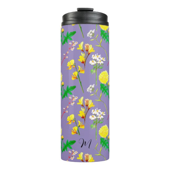 Bouteilles Isothermes Fleurs sauvages délicats en violet. Personnalisé. (Devant)
