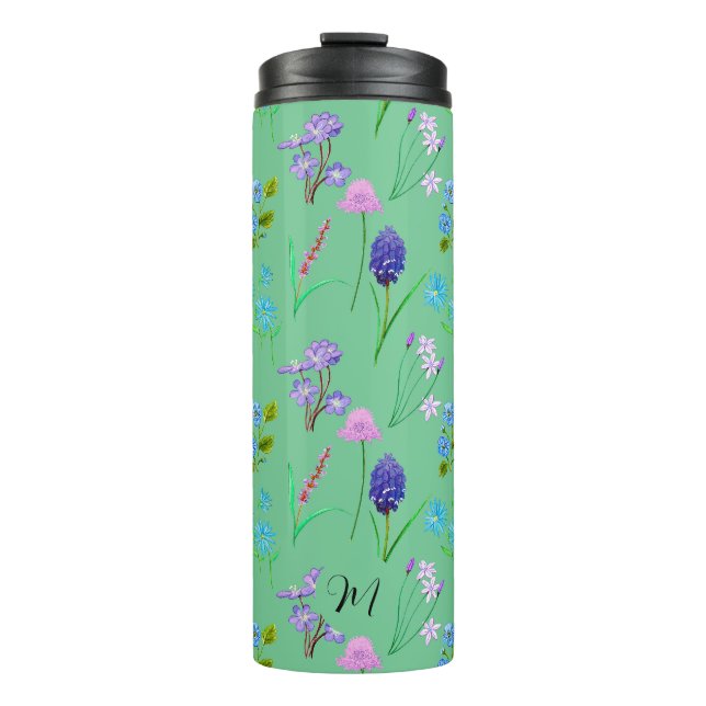 Bouteilles Isothermes Fleurs sauvages délicieux en vert menthe. Personna (Devant)