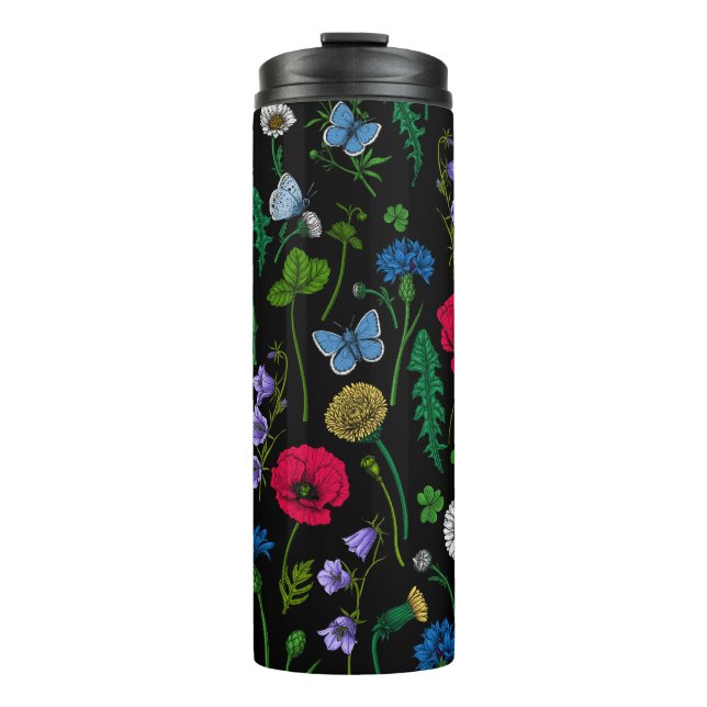 Bouteilles Isothermes Fleurs sauvages en noir (Devant)