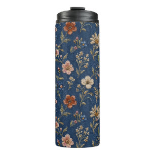 Bouteilles Isothermes Fleurs sauvages simples brodées sur fond de denim