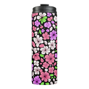 Bouteilles Isothermes Fleurs violettes et roses et motif de pétales noir